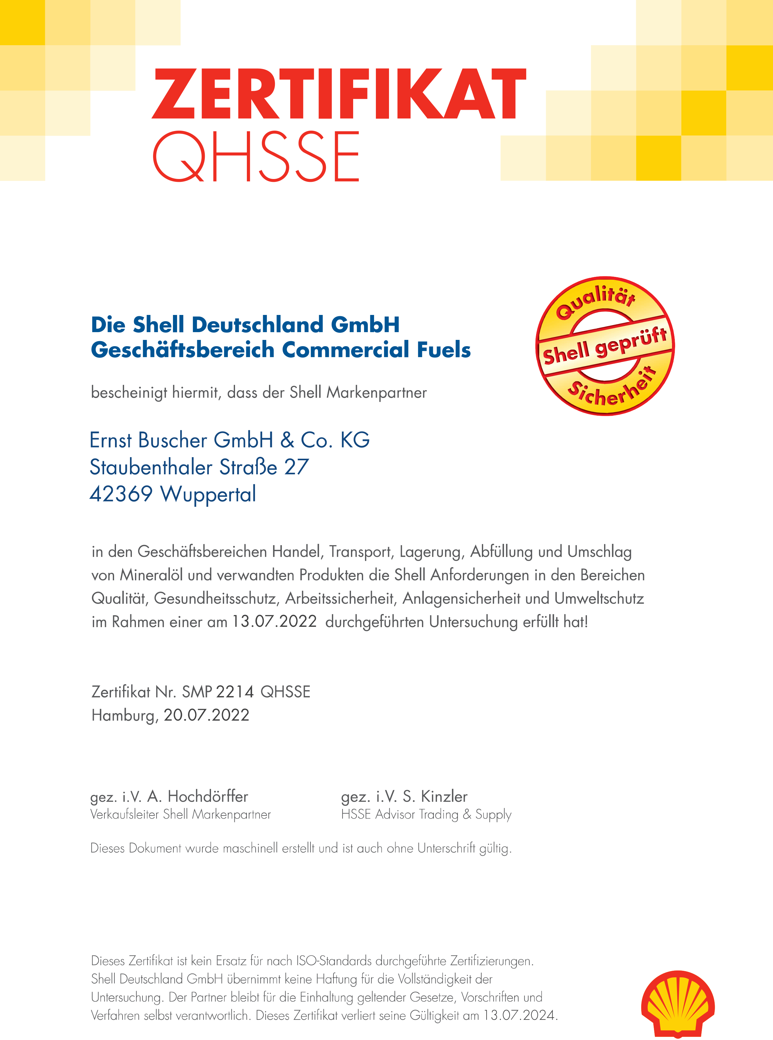 QHSSE Zertifikat Ernst Buscher GmbH Co. KG bis 13.07